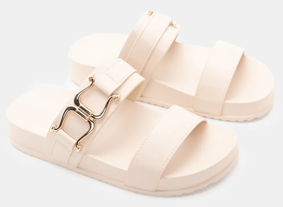 Σανδάλια Flatform με Διακοσμητικό Ζωνάκι - Μπεζ