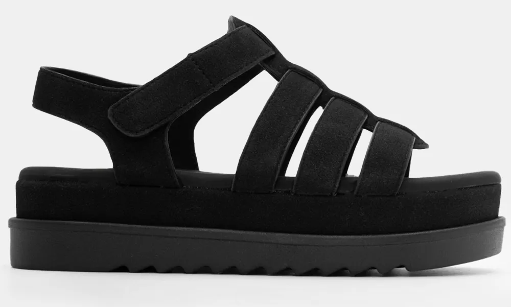 Σανδάλια Flatform με Πολλαπλά Λουράκια - Μαύρο