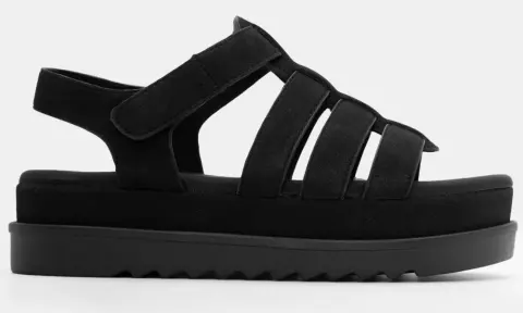 Σανδάλια Flatform με Πολλαπλά Λουράκια - Μαύρο