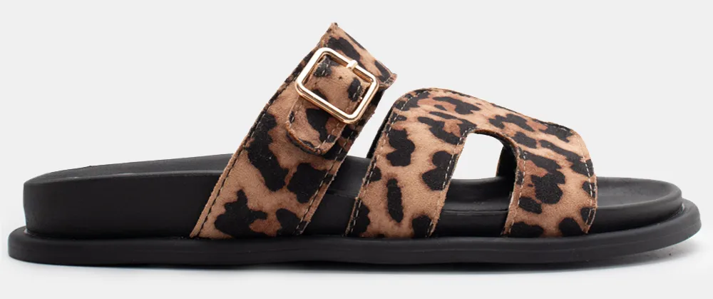 Σανδάλια Flatform με Ανοίγματα Στο Πλάι & Λουράκι - Animal Print