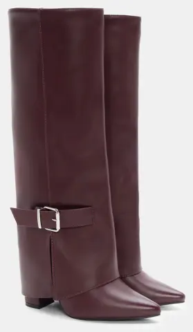 Μπότες με Εφέ Αναδιπλούμενης Φάσας & Διακοσμητικό Λουράκι - Μπορντό