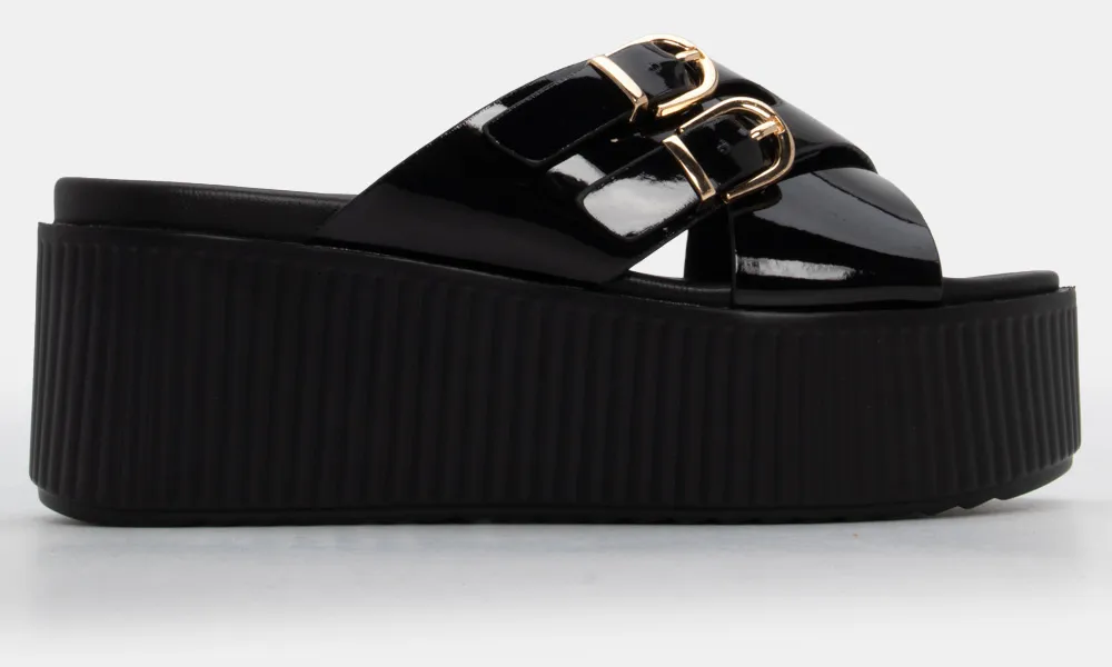 Πλατφόρμες με Χιαστί Λουράκια & Τόκες - Μαύρο