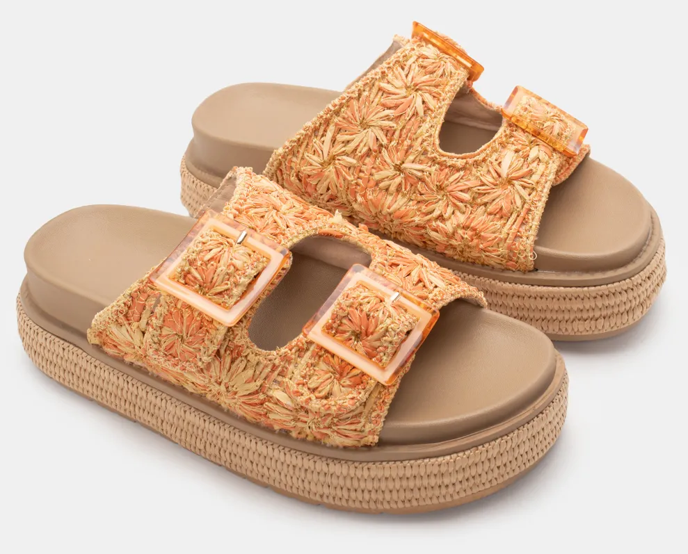 Σανδάλια Flatform με Ψάθινα Λουράκια - Πορτοκαλί
