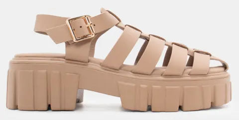 Σανδάλια Flatform με Πολλαπλά Λουράκια - Μπεζ-Σκούρο