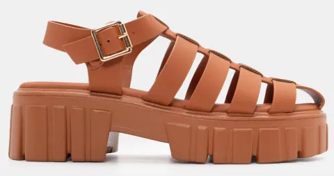 Σανδάλια Flatform με Πολλαπλά Λουράκια - Κάμελ
