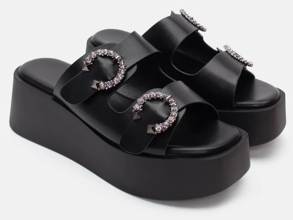 Πλατφόρμες με Τόκες απο Διακοσμητικές Πέτρες - Μαύρο-Ματ