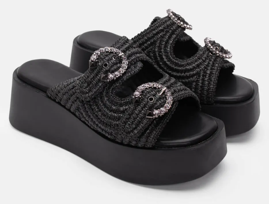 Πλατφόρμες με Τόκες απο Διακοσμητικές Πέτρες - Μαύρο