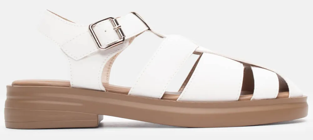 Σανδάλια Flatform με Λουράκια & Τόκα - Λευκό