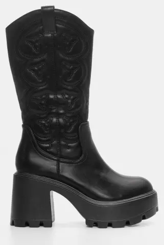 Μπότες Platform με Κέντημα - Μαύρο