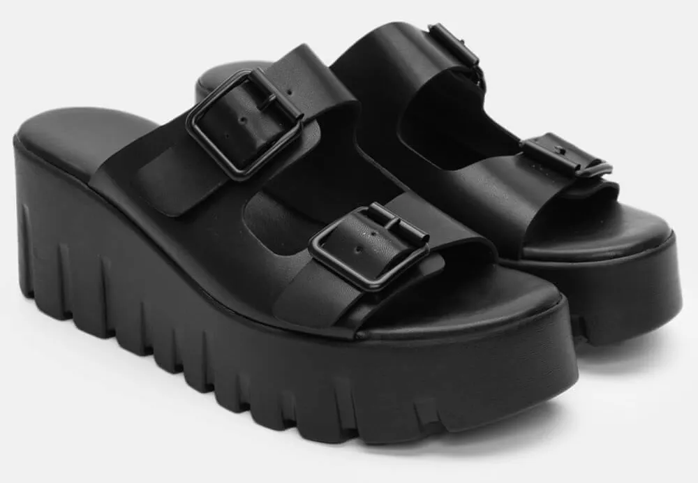 Σανδάλια Flatform με Διπλή Τόκα - Μαύρο