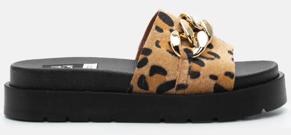 LUIGI DESIGN - Σανδάλια Flatform με Διακοσμητική Αλυσίδα - Animal Print