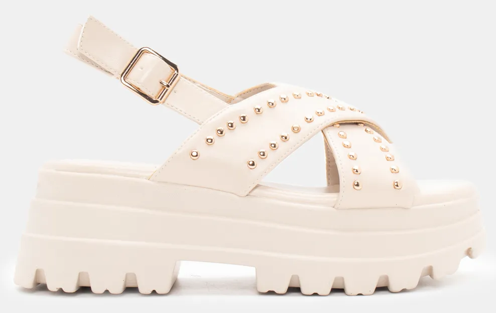 Σανδάλια Flatform με Διακοσμητικά Τρούκς - Μπεζ