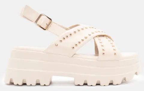 Σανδάλια Flatform με Διακοσμητικά Τρούκς - Μπεζ