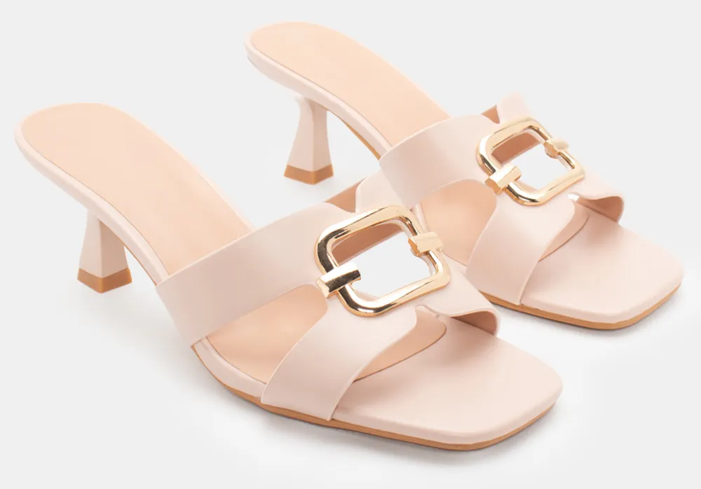 Mules με Διακοσμητική Αγκράφα - Μπεζ