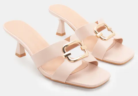 Mules με Διακοσμητική Αγκράφα - Μπεζ