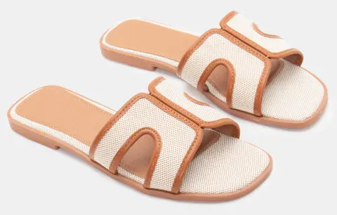 Flat Σανδάλια σε Συνδυασμό Χρωμάτων - Κάμελ