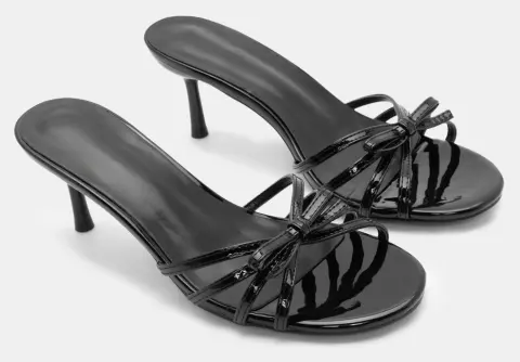 Mules με Διακοσμητικό Φιόγκο - Μαύρο-Λουστρίνι
