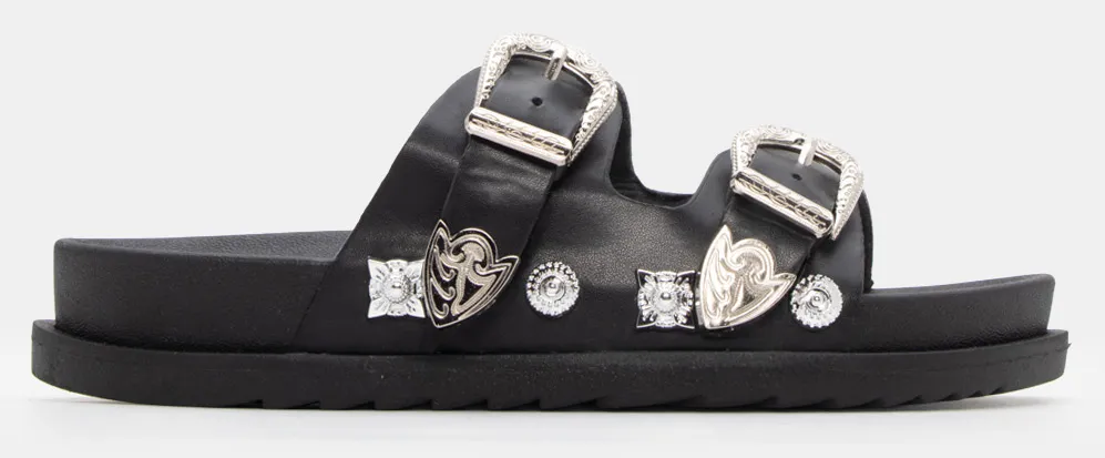 Flatform Σανδάλια με Διπλές Τόκες & Τρούκς - Μαύρο