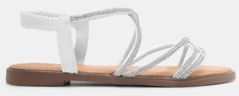 Flat Σανδάλια με Λάστιχο & Strass - Λευκό