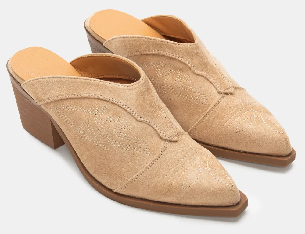 Mules με Κέντημα - Μπεζ-Σκούρο