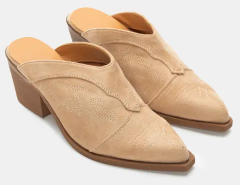 Mules με Κέντημα - Μπεζ-Σκούρο