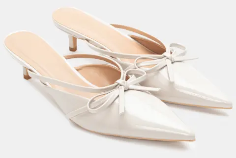 Mules Μυτερά με Διακοσμητικό Φιόγκο - Nude