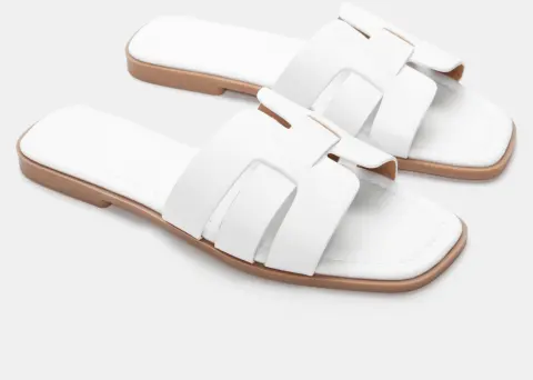Flat Σανδάλια με Ανοίγματα Στο Πλάι - Λευκό