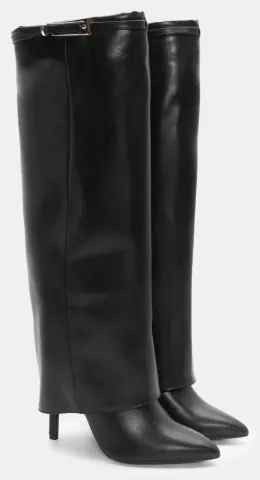 Μπότες με Εφέ Αναδιπλούμενης Φάσας - Μαύρο