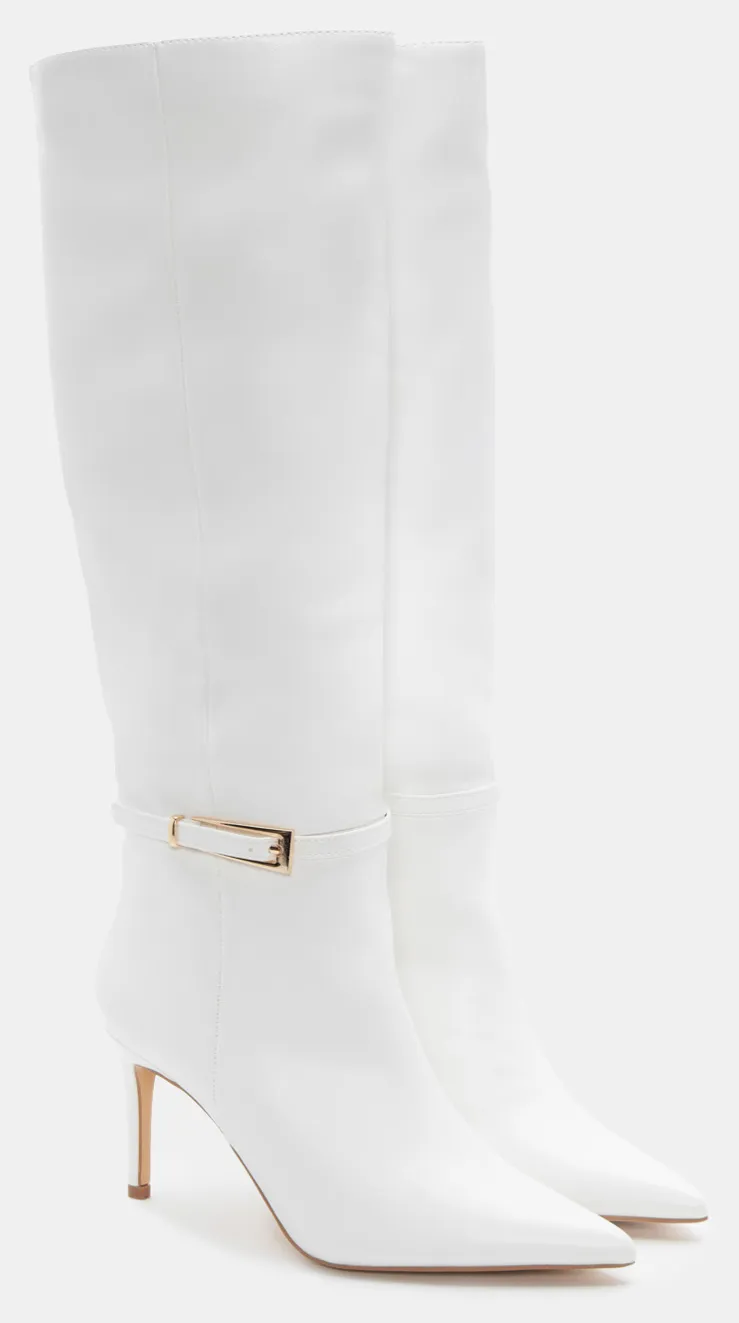 Μπότες Μυτερές με Διακοσμητικό Λουράκι - Λευκό