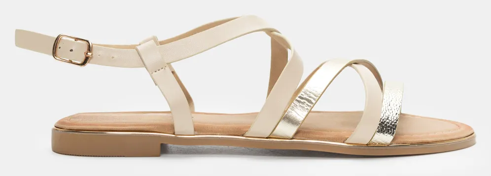 Flat Σανδάλια με Πολλαπλά Λουράκια - Μπεζ