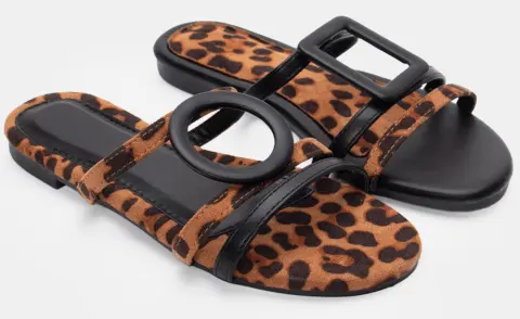 Flat Σανδάλια με Διακοσμητική Τόκα - Animal Print