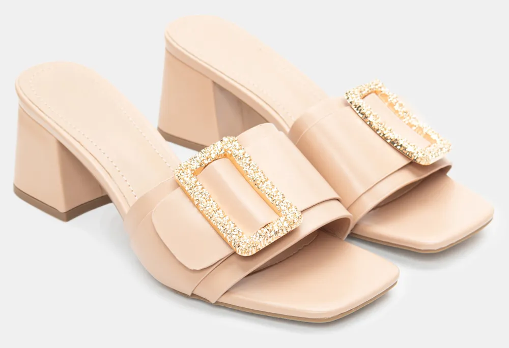 Mules με Διακοσμητική Τόκα - Nude