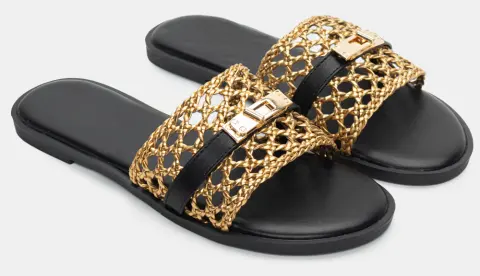 Flat Σανδάλια με Πλεκτή Φάσα & Διακοσμητικό Λουράκι - Χρυσό