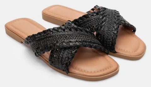 Flat Σανδάλια με Πλεκτή Πλέξη - Μαύρο