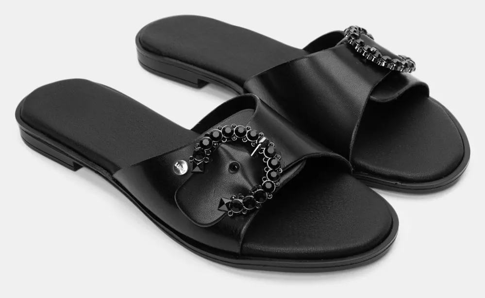 LUIGI DESIGN - Flat Σανδάλια με Διακοσμητική Τόκα - Μαύρο