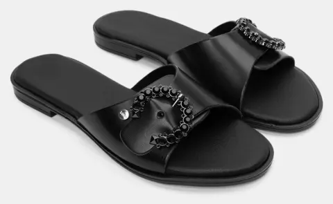 LUIGI DESIGN - Flat Σανδάλια με Διακοσμητική Τόκα - Μαύρο