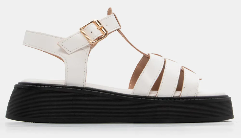 Σανδάλια Flatform με Πολλαπλά Λουράκια - Λευκό
