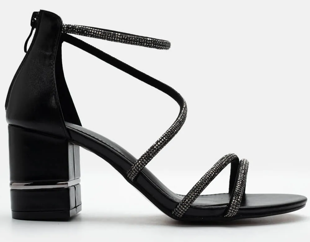 Πέδιλα με Φερμουάρ & Strass - Μαύρο