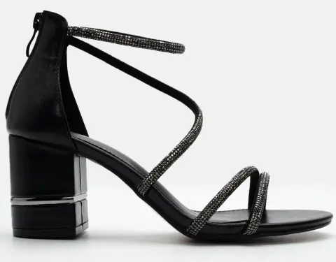 Πέδιλα με Φερμουάρ & Strass - Μαύρο