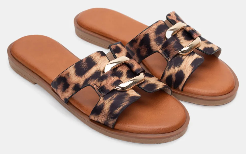 Flat Σανδάλια με Διακοσμητική Τόκα - Animal Print