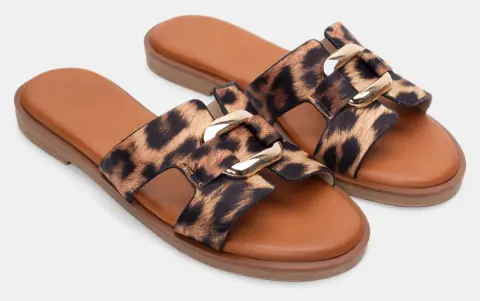 Flat Σανδάλια με Διακοσμητική Τόκα - Animal Print