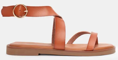 Σανδάλια Flat με Χιαστί Λουράκια - Κάμελ