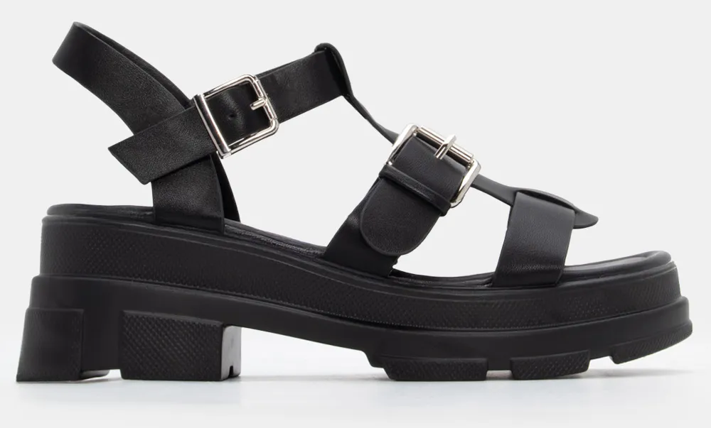 Σανδάλια Flatform με Λουράκια & Τόκες - Μαύρο