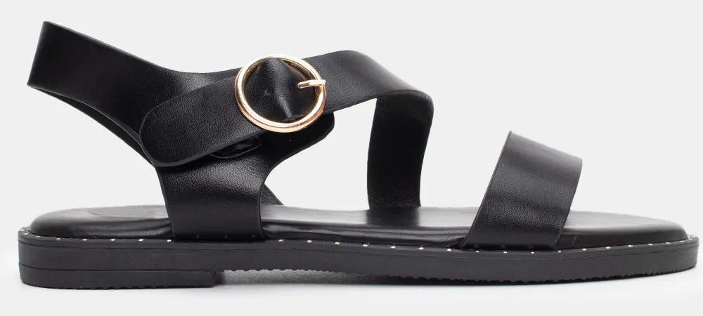 Flat Σανδάλια με Λοξά Λουράκια - Μαύρο