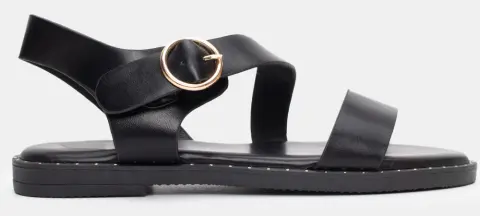 Flat Σανδάλια με Λοξά Λουράκια - Μαύρο