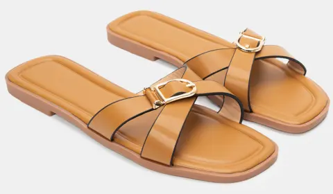 Σανδάλια Flat με Διπλά Λουράκια & Τόκα - Κάμελ