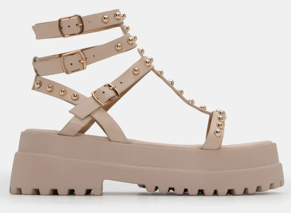 Σανδάλια Flatform με Διακοσμητικά Τρούκς - Μπεζ