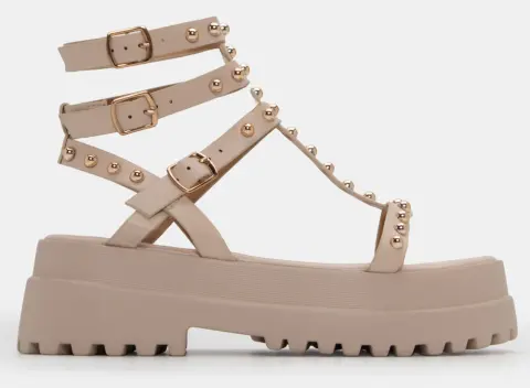 Σανδάλια Flatform με Διακοσμητικά Τρούκς - Μπεζ