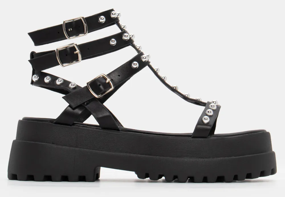 Σανδάλια Flatform με Διακοσμητικά Τρούκς - Μαύρο