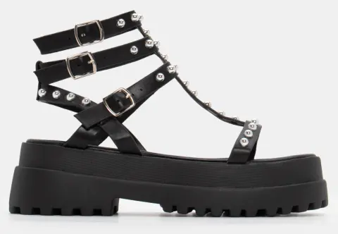 Σανδάλια Flatform με Διακοσμητικά Τρούκς - Μαύρο